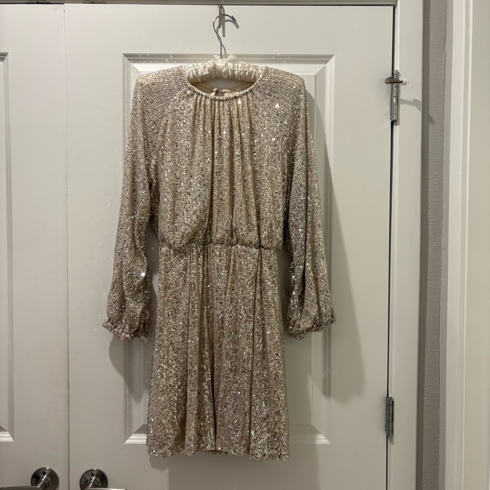 Sequin Long Sleeve Mini Dress in Champagne